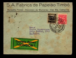 Brazil 1932 Better Condor Cover to Sao Paulo / Light Fold - L23524