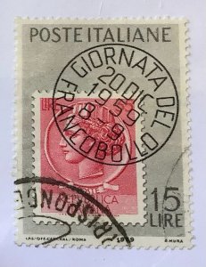 Italy 1959 Scott 793 used - 15 L,  Stamp Day