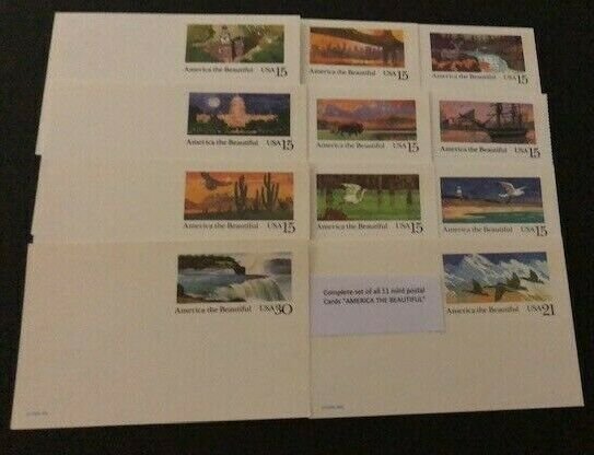 Complete Set Of All 11 Mint Postal Cards America The Beautiful