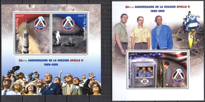 Benin 2019 Space 50 Years of Mission Apollo 11 2 S/S MNH