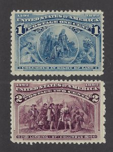 United States Scott 230-231 1¢ and 2¢ Columbian Expo Mint Never Hinged Fine