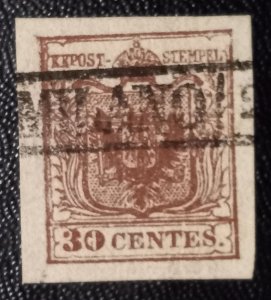 Austria Scott #5c Lombardy Venetia 30c Used W/Fancy Cancellation (1850):