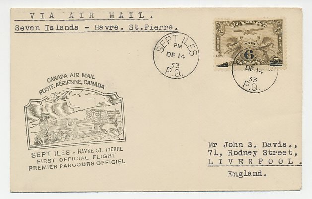 FFC / First Flight Cover Canada 1933 Steam train