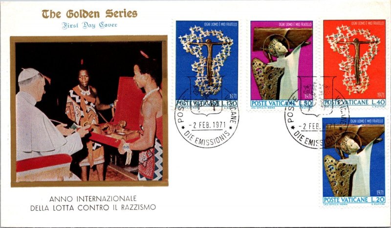 Vatican FDC 1971 - Int'l  Yr  Fight Against Racism - Golden Series Cachet - F308