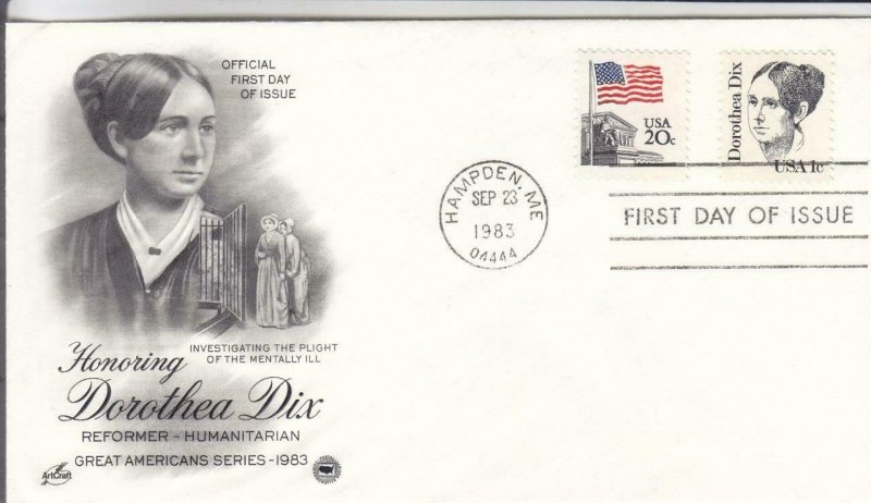 1983, Honoring Dorothea Dix, Artcraft/PCS, FDC (E8213)