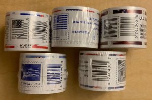 Five Different Counterfeit Sealed Rolls of Flag Stamps