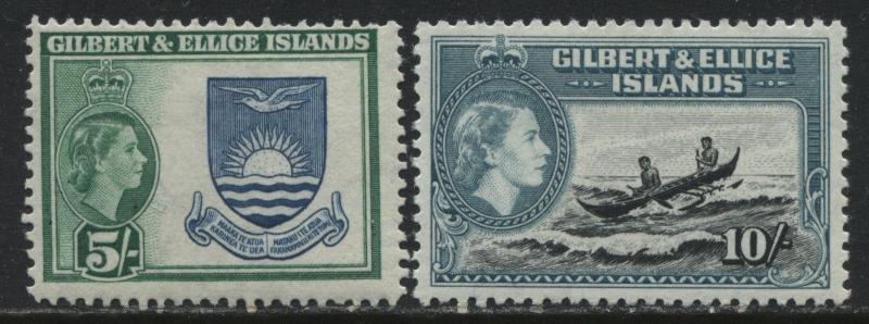 Gilbert & Ellice Islands QEII 1956 5/ & 10/ mint o.g.