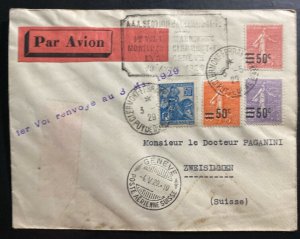 1929 Clermont France Airmail First Flight Cover FFC To Zweisimmen Switzerland