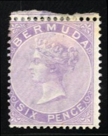 Bermuda #5 Cat$30, 1874 6p lilac, hinge remnant