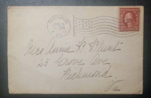 US Scott 406c Cover Rare Lake Shade Stamp Cancellation Jan 24 ,1913