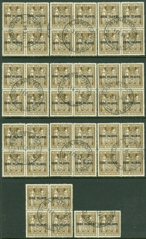 EDW1949SELL : COOK ISLANDS 1951 SG #131a Great Holding of 10 Blks of 4 & 1 pair