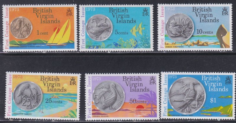 British Virgin Islands # 254-259, New Coinage with Birds, Hinged, 1/3 cat.