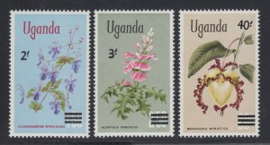 Uganda Sc 130-132 MNH. 1975 surcharged Flowers, cplt set, VF 