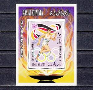 Ras al Khaima, Mi cat. 655 A. Munich Olympics s/sheet. ^