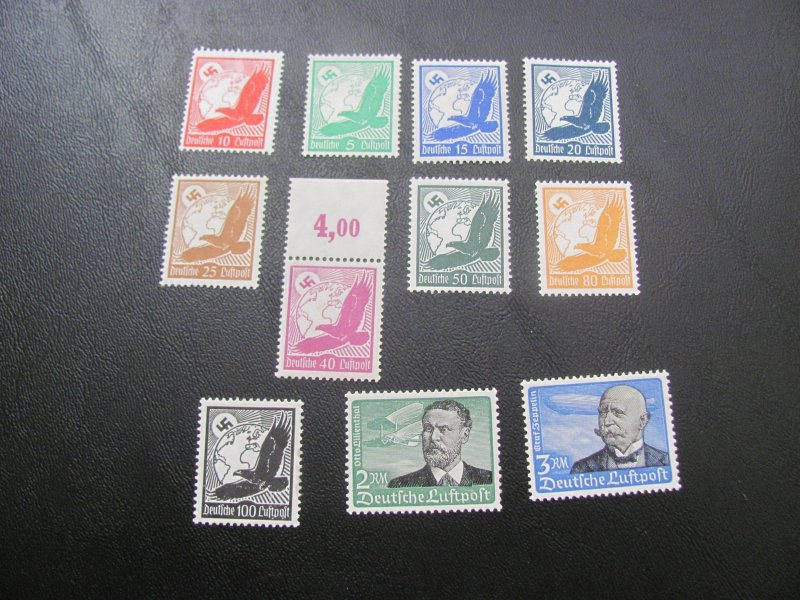 GERMANY 1934 MNH HI#S SIGNED SCHLEGEL SC C46-56 ZEPPELIN  SET XF 750 EUROS (124)