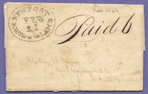 NEWPORT, R.I. c1822 STAMPLESS FOLDED LETTER, GREEN OVAL, POSTAL HISTORY COVER.