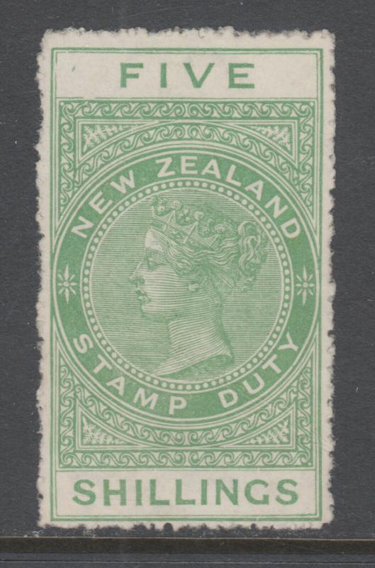 New Zealand Sc AR36, SG F135 MLH. 1925-30 5sh yellow green Postal Fiscal, Cowan