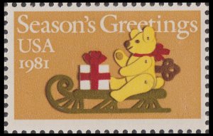 US 1940 Season's Greetings Bear on Sleigh 20c single MNH 1981