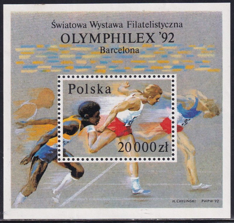 Poland 1992 Sc 3099 Olymphilex 92 Barcelona Stamp SS MNH DG
