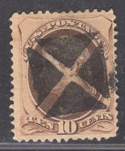 US Stamp #161 10c Brown Jefferson USED SCV $25.00 Stellar Cancel Strike