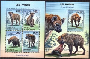 Ivory Coast 2014 Hyenas Sheet + S/S MNH