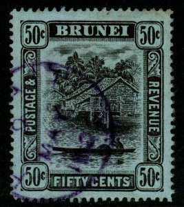 BRUNEI SG45a 1920 50c BLACK/BLUE-GREEN FINE USED