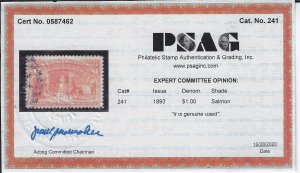 Scott #241 - VF-Used - Brilliant fresh. 2020 PSAG Cert SHOWPIECE! – SCV $525