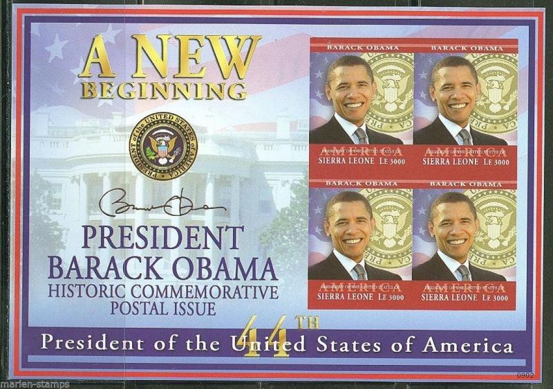 SIERRA LEONE  IMPERFORATED PRESIDENT BARACK OBAMA  SHEET  SC#2929 MINT NH