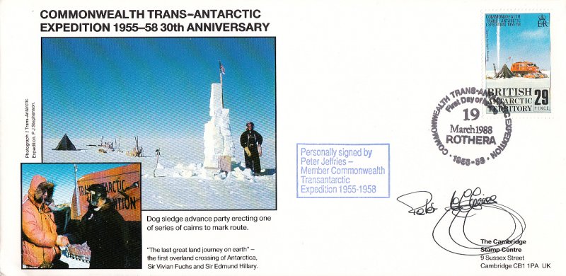 British Antarctic Territory FDC Sc 147 Signed Peter Jeffries Cachet Dog sledg...