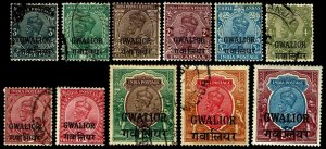 1928-32 India Gwailior #71-81 Wmk 196 - Used & Unused - VF - CV$46.90 (ESP#4431)