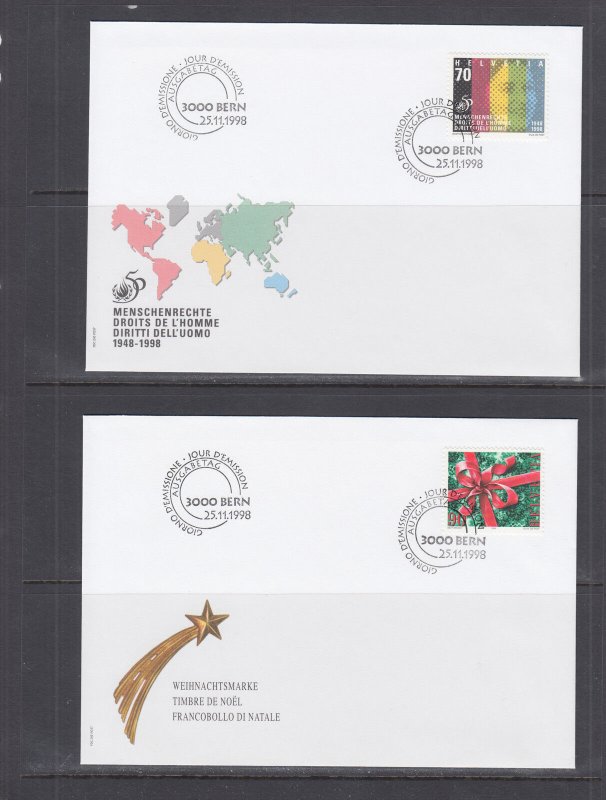 Switzerland Mi 1637/1671, 1998 issues, 8 complete sets in singles on 20 FDCs, VF