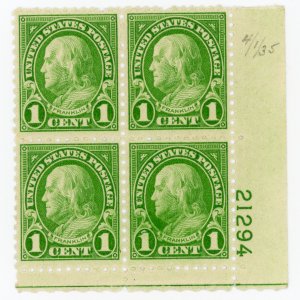 632 Plate Block.  MNH OG.