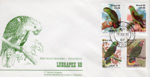 Brazil 1980 Sc#1715/1718  BIRDS-PARROTS Set (4)  F.D.C. Numered