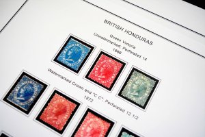 COLOR PRINTED BRITISH HONDURAS 1866-1973 STAMP ALBUM PAGES (27 illustr. pages)