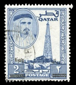 Qatar #108H Cat$110, 1966 2r on 2ru blue, used