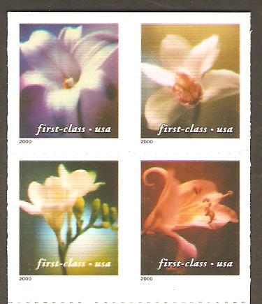 #3454-3457b Four Flowers pane of 4 from vending book Mint NH