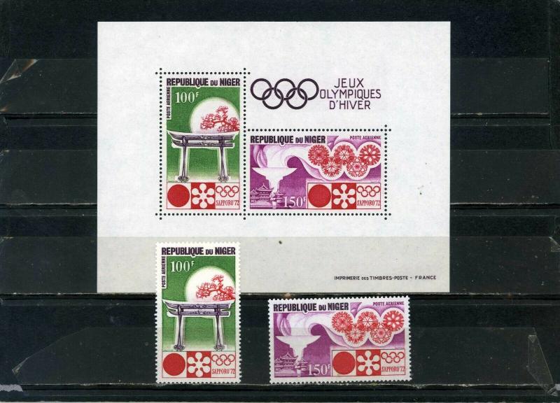 NIGER 1972 WINTER OLYMPIC GAMES SAPPORO SET OF 2 STAMPS & S/S MNH 