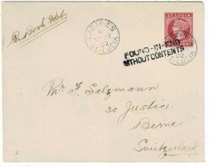 St. Lucia 1902 Castries cancel on printed matter cover to Switzerland, handstamp