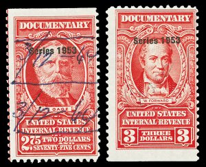 Scott R638-R639 1953 $2.75-$3.00 Dated Red Revenues Cat $7.75