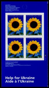 Canada B32a Left Booklet Pane MNH Sunflower, Help for Ukraine