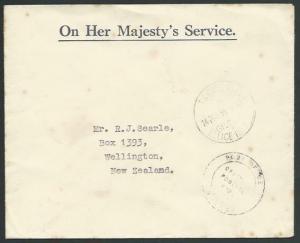 GILBERT & ELLICE IS 1956 Official cover to NZ - OFFICIAL POSTAGE FREE......25856