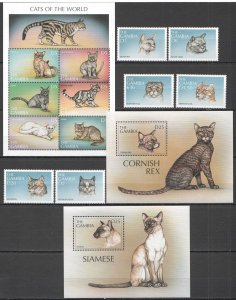 B1414 1997 Gambia Cats Of The World #2914-27 Michel 34,5 Euro 1Set+1Kb+2Bl Mnh