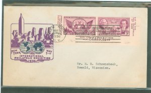 US 778c/778d 1936 two stamps cut from the TIPEX souvenir sheet (3c imperf Michigan & Texas) on an addressed first day cover