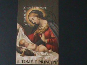 ​ST.THOMAS- NATAL'87 PAINTING-VIRGIN & THE CHILD-CTO-S/S-VF FANCY CANCEL