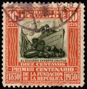 ✔️ ECUADOR 1930 - CENTENARY FRUIT EXPORT & BOATS - SC. 308 (o) [001]