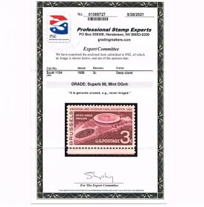 EXCEPTIONAL GENUINE SCOTT #1094 MINT PRISTINE OG NH PSE CERT GRADED SUPERB-98