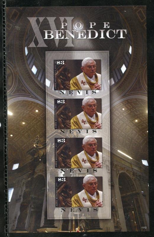 NEVIS POPE BENEDICT XVI  IMPERFORATE SHEET OF FOUR II  MINT NH