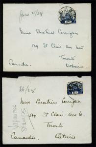 JAPAN - 1934 and 1935 Postal used covers to Canada