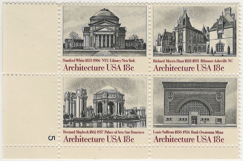 US Scott# 1931a 1981 18c blk & red  American Architecture ; TAGGED; Se-Tenant...