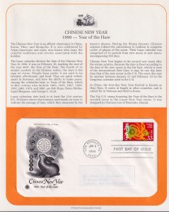 1999 Chinese New Year of the Hare rabbit Sc 3272 FDC with PCS cachet info page